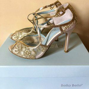 Bella Belle Tess Gold Lace Heels Size 7